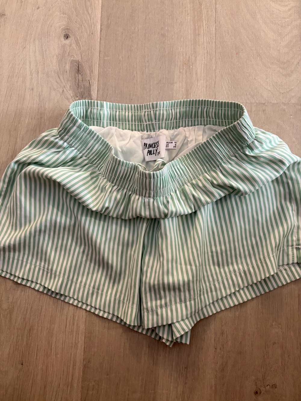 Princess Polly Mint Green and White Striped Elastic Waist Shorts